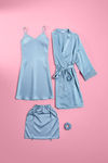 Zivame Luxe Satin 4 Pc Sleep Set - Windward Blue — thumbnail 2